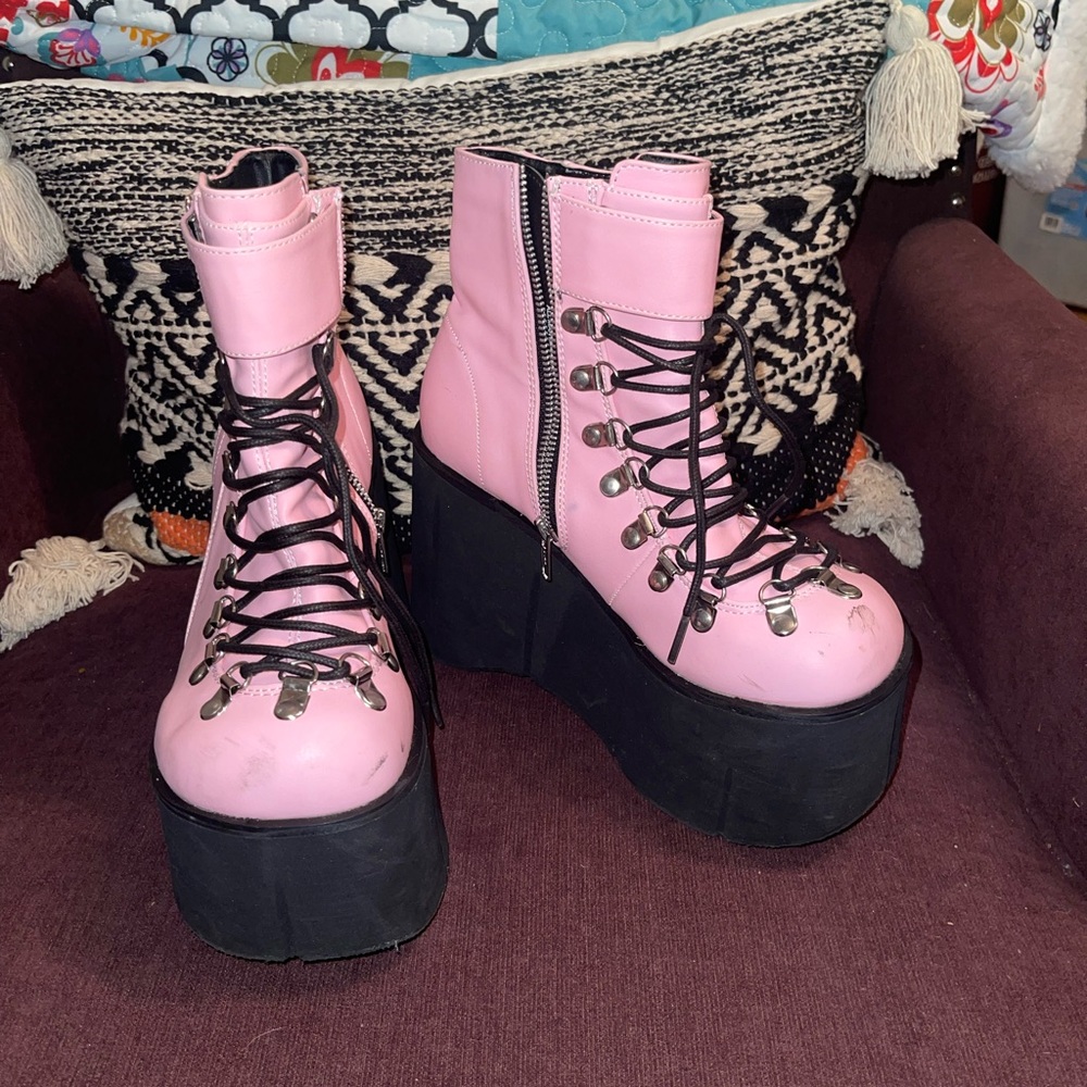 Pink platform boots, 7.5-8, wore once